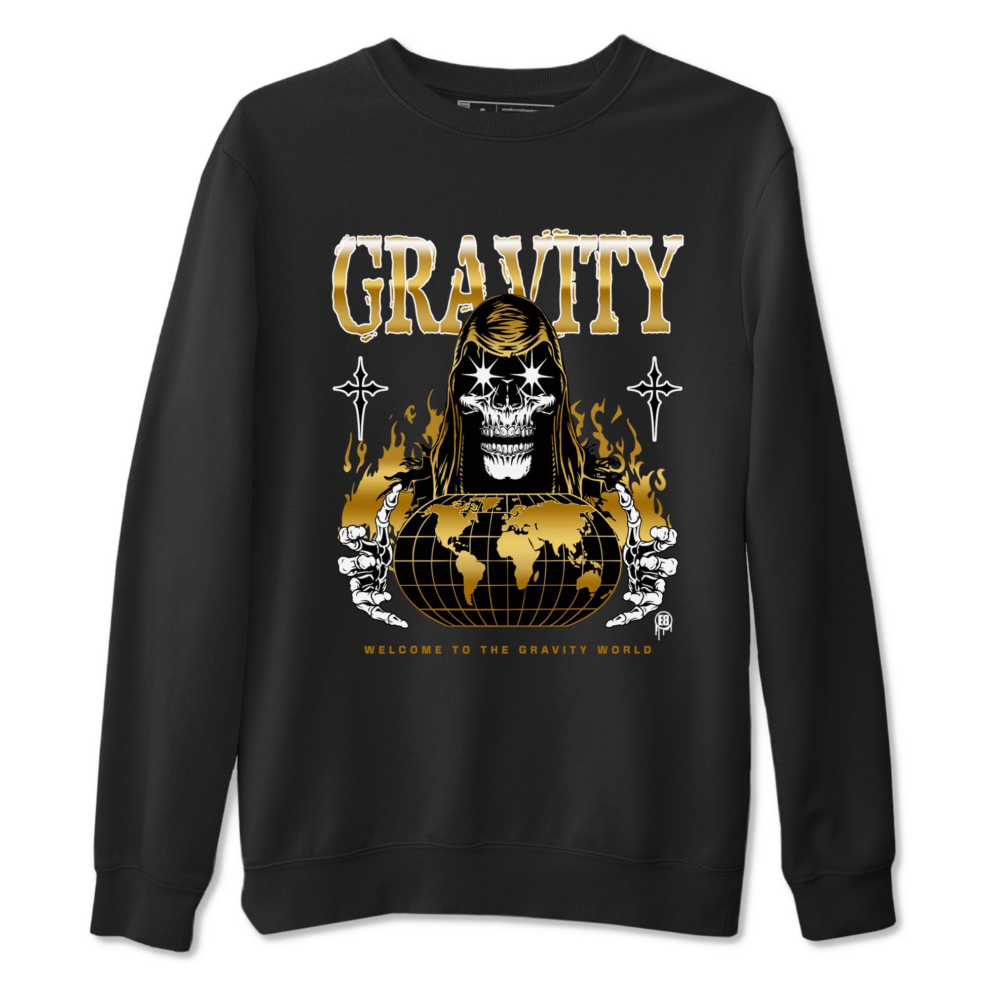 1s Black Metallic Gold shirts to match jordans Gravity sneaker match tees Jordan 1 High OG Black and Gold SNRT Sneaker Tees streetwear brand Black 2 unisex cotton tee