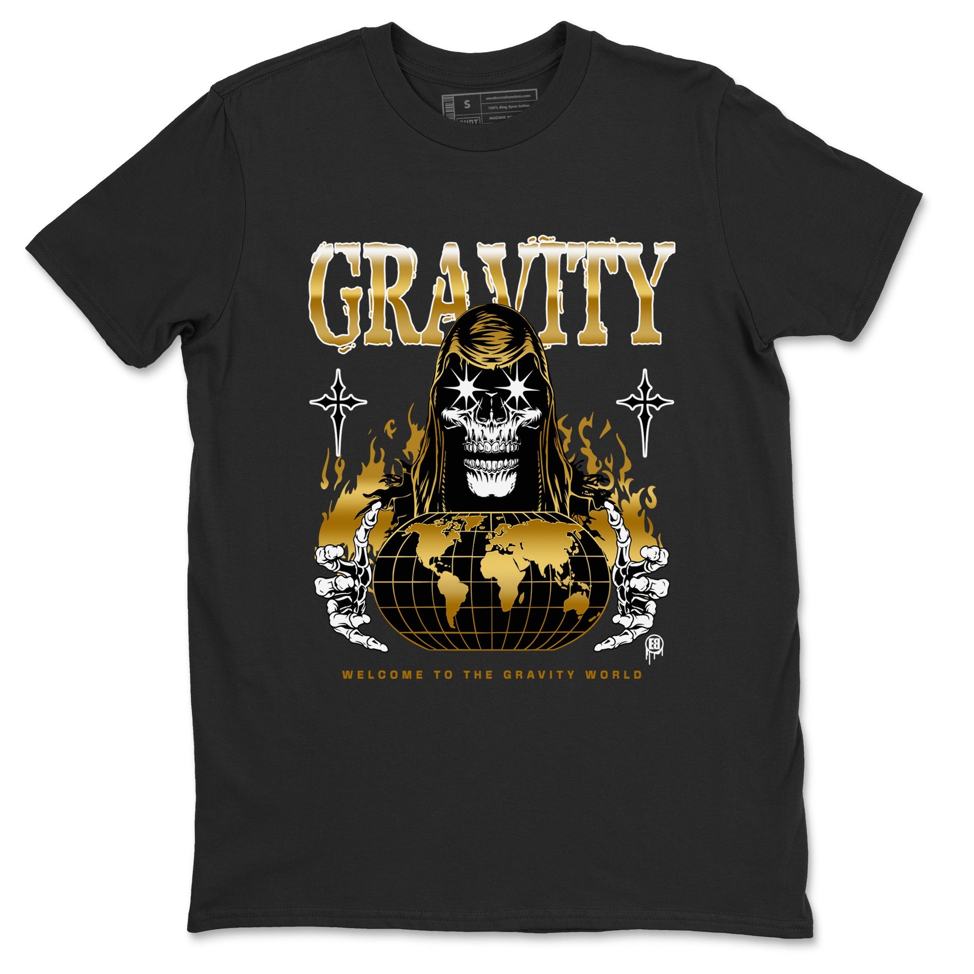 1s Black Metallic Gold shirts to match jordans Gravity sneaker match tees Jordan 1 High OG Black and Gold SNRT Sneaker Tees streetwear brand Black 2 unisex cotton tee