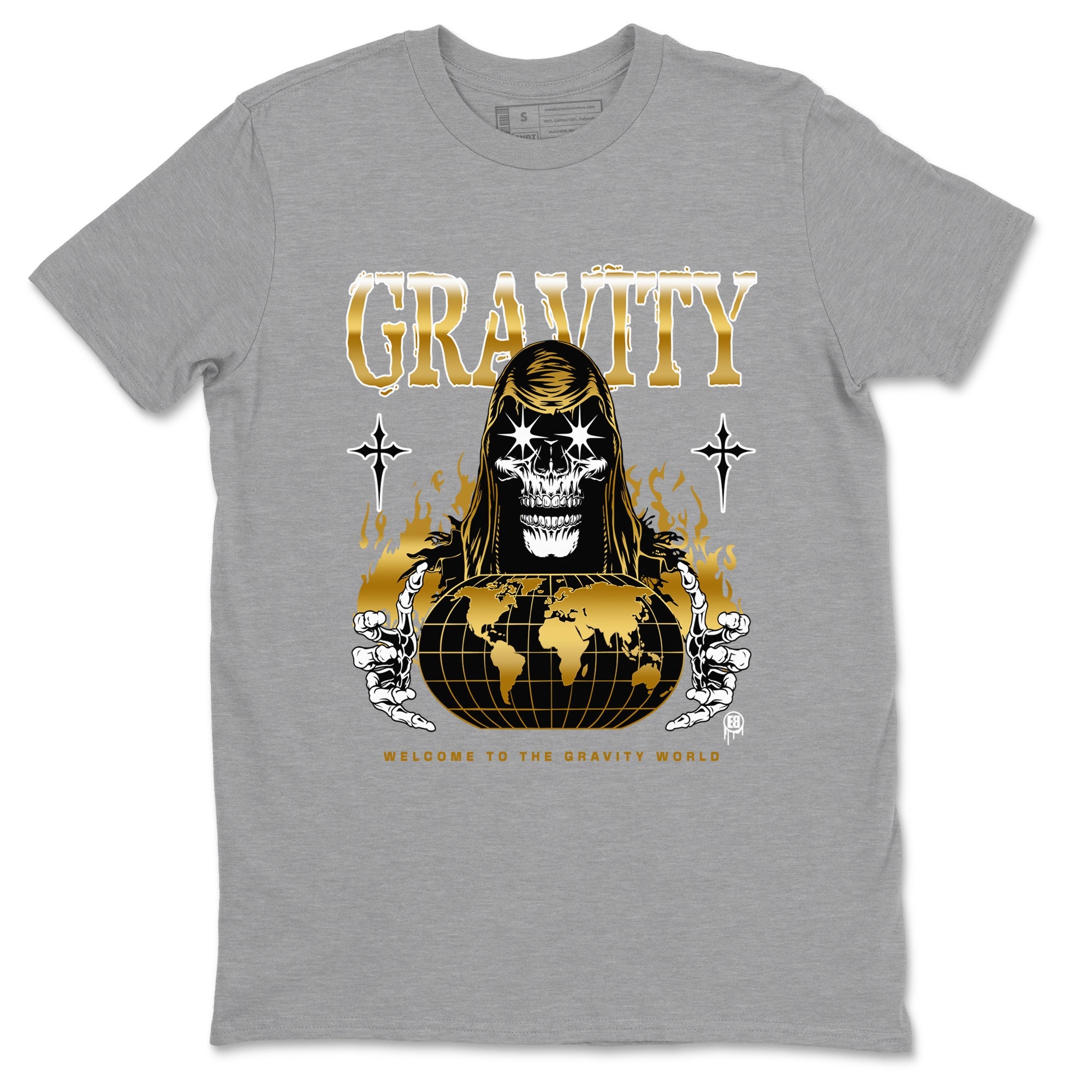 1s Black Metallic Gold shirts to match jordans Gravity sneaker match tees Jordan 1 High OG Black and Gold SNRT Sneaker Tees streetwear brand Heather Grey 2 unisex cotton tee