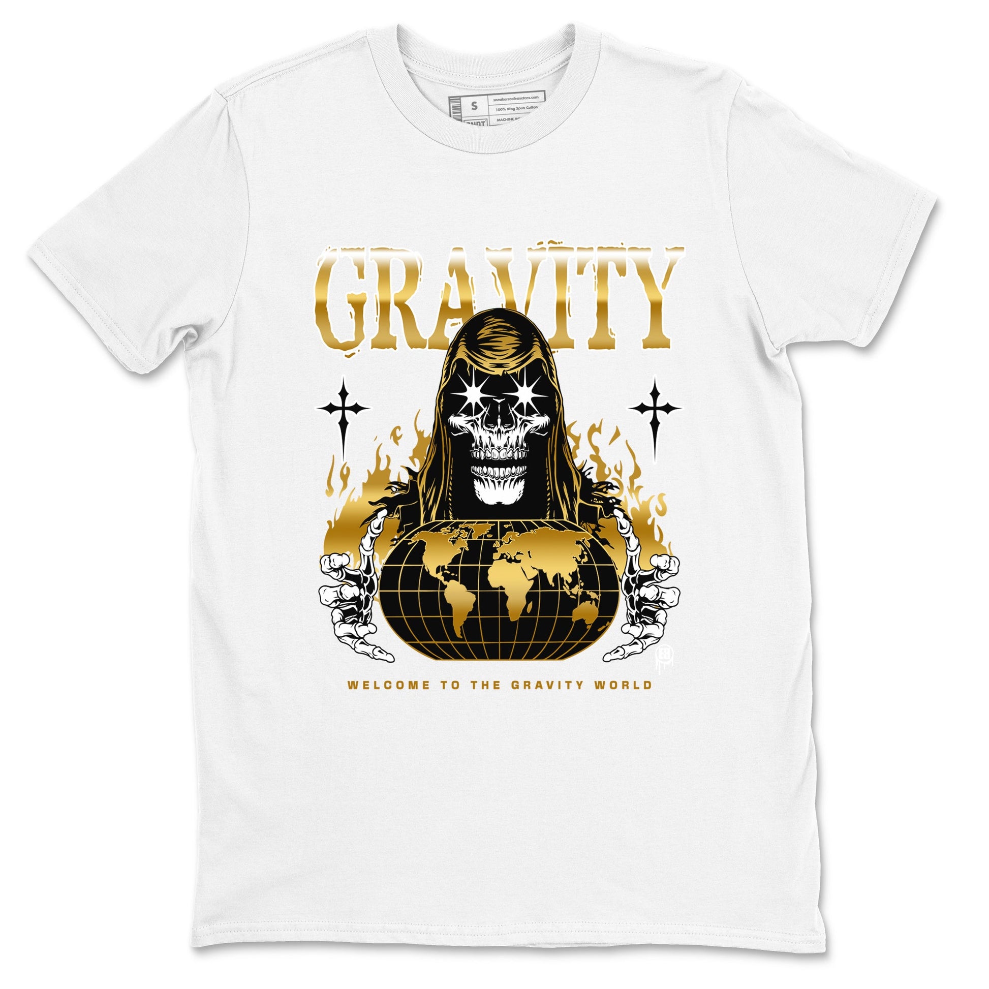 1s Black Metallic Gold shirts to match jordans Gravity sneaker match tees Jordan 1 High OG Black and Gold SNRT Sneaker Tees streetwear brand White 2 unisex cotton tee