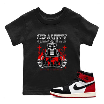 AJ1 Black Toe Reimagined shirts to match jordans Gravity sneaker match tees Air Jordan 1 Black Toe Reimagined SNRT Sneaker Tees streetwear brand Baby and Youth Black 1 cotton tee