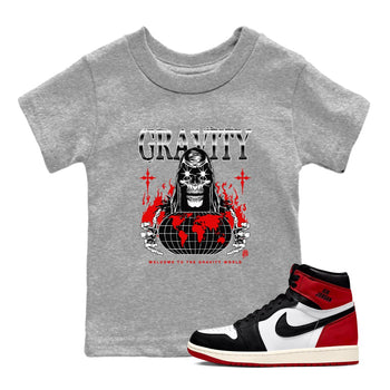 AJ1 Black Toe Reimagined shirts to match jordans Gravity sneaker match tees Air Jordan 1 Black Toe Reimagined SNRT Sneaker Tees streetwear brand Baby and Youth Heather Grey 1 cotton tee