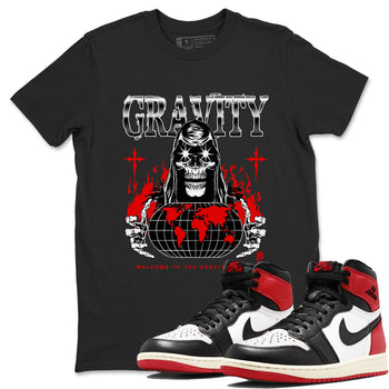 AJ1 Black Toe Reimagined shirts to match jordans Gravity sneaker match tees Air Jordan 1 Black Toe Reimagined SNRT Sneaker Tees streetwear brand Black 1 unisex cotton tee