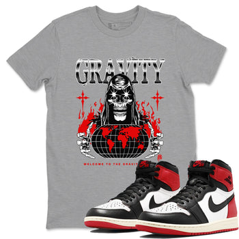 AJ1 Black Toe Reimagined shirts to match jordans Gravity sneaker match tees Air Jordan 1 Black Toe Reimagined SNRT Sneaker Tees streetwear brand Heather Grey 1 unisex cotton tee