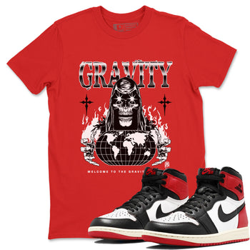 AJ1 Black Toe Reimagined shirts to match jordans Gravity sneaker match tees Air Jordan 1 Black Toe Reimagined SNRT Sneaker Tees streetwear brand Red 1 unisex cotton tee