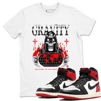 AJ1 Black Toe Reimagined shirts to match jordans Gravity sneaker match tees Air Jordan 1 Black Toe Reimagined SNRT Sneaker Tees streetwear brand White 1 unisex cotton tee