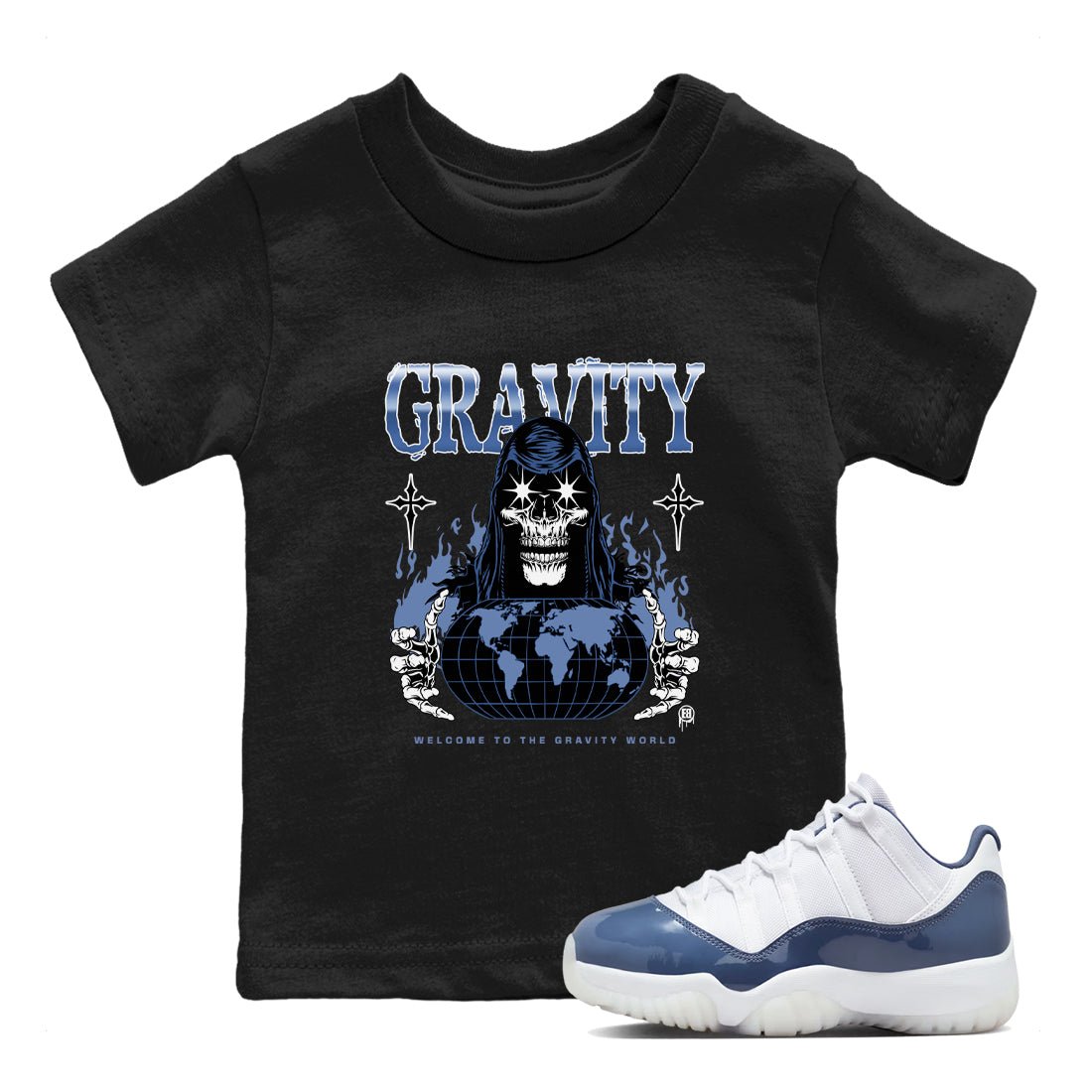 AJ11 Diffused Blue shirts to match jordans Gravity sneaker match tees Air Jordan 11 Diffused Blue SNRT Sneaker Tees streetwear brand Baby and Youth Black 1 cotton tee