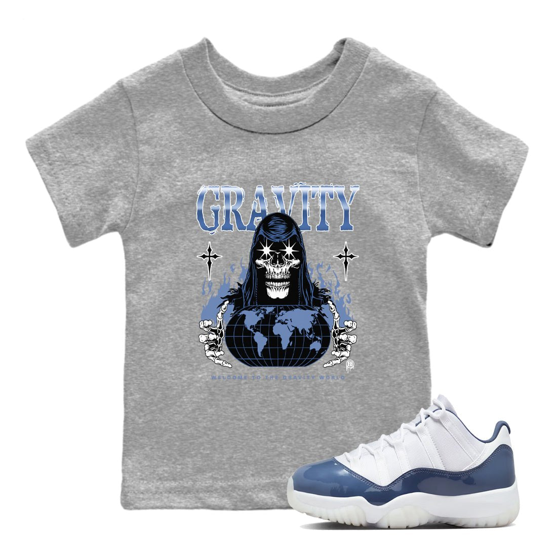 AJ11 Diffused Blue shirts to match jordans Gravity sneaker match tees Air Jordan 11 Diffused Blue SNRT Sneaker Tees streetwear brand Baby and Youth Heather Grey 1 cotton tee