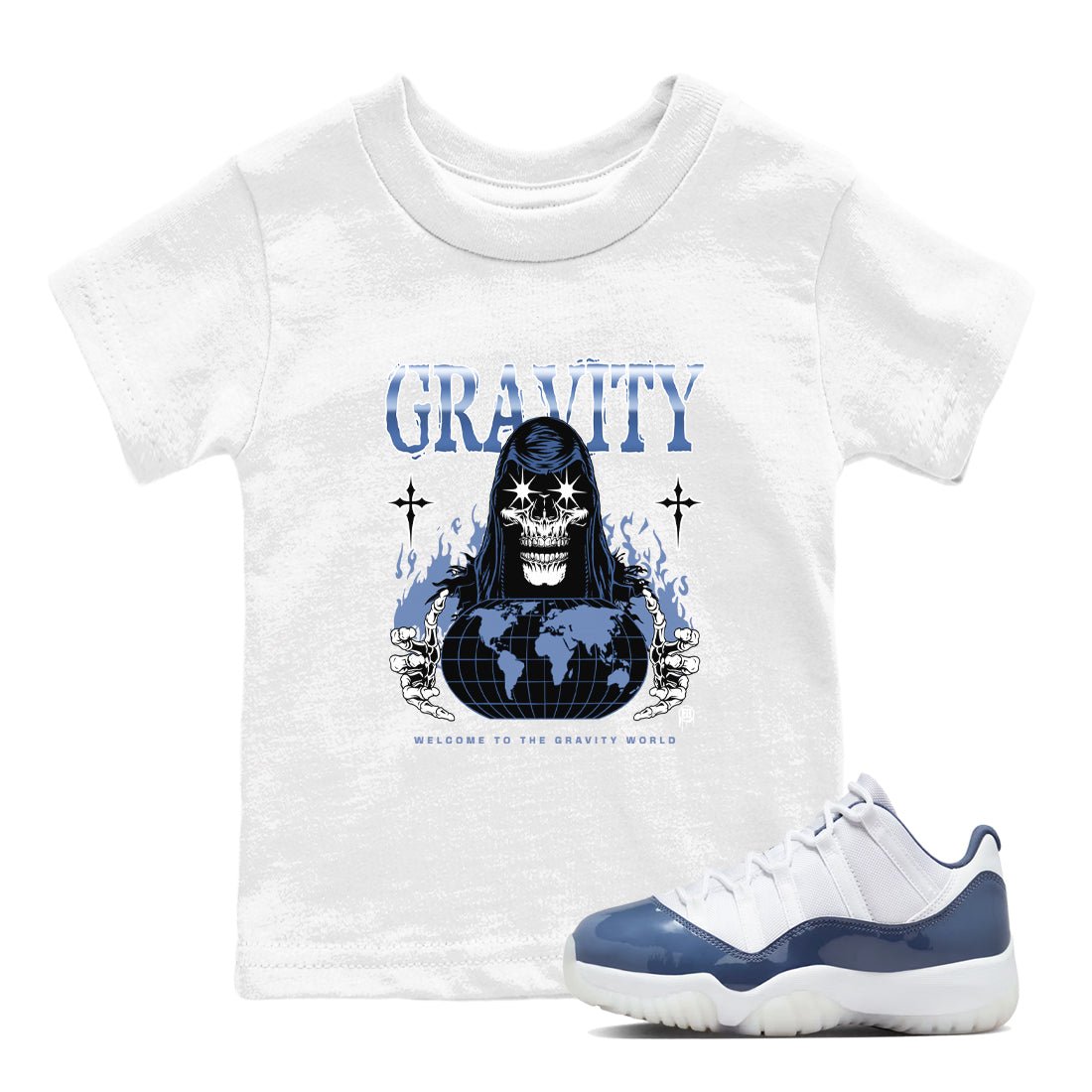 AJ11 Diffused Blue shirts to match jordans Gravity sneaker match tees Air Jordan 11 Diffused Blue SNRT Sneaker Tees streetwear brand Baby and Youth White 1 cotton tee