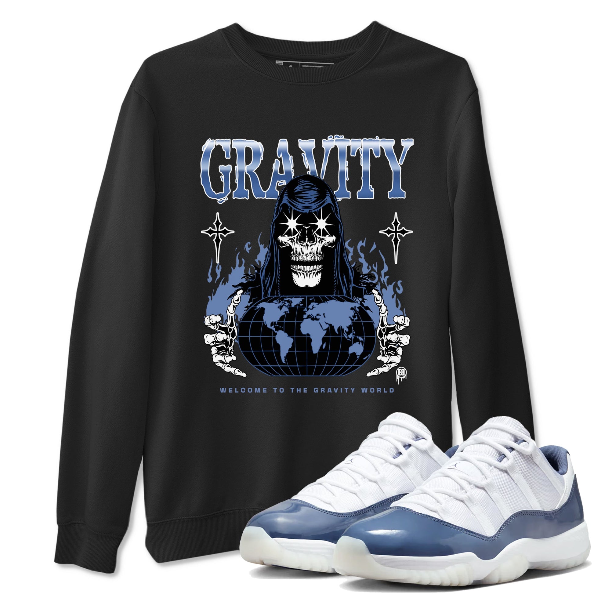 AJ11 Diffused Blue shirts to match jordans Gravity sneaker match tees Air Jordan 11 Diffused Blue SNRT Sneaker Tees streetwear brand Black 1 unisex cotton tee