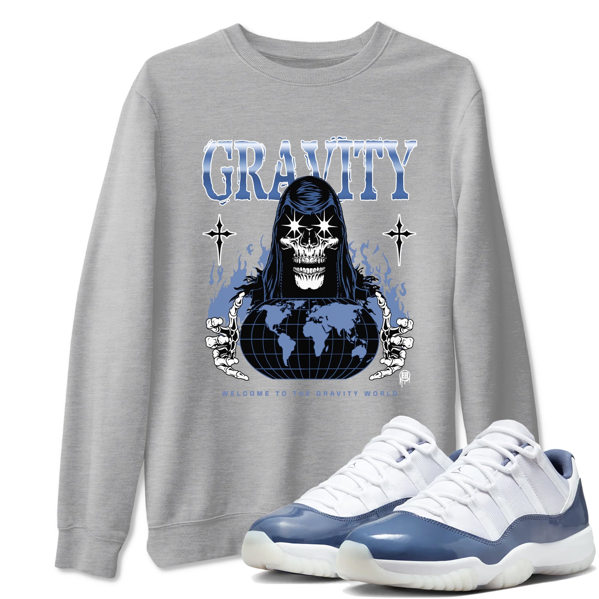 AJ11 Diffused Blue shirts to match jordans Gravity sneaker match tees Air Jordan 11 Diffused Blue SNRT Sneaker Tees streetwear brand Heather Grey 1 unisex cotton tee