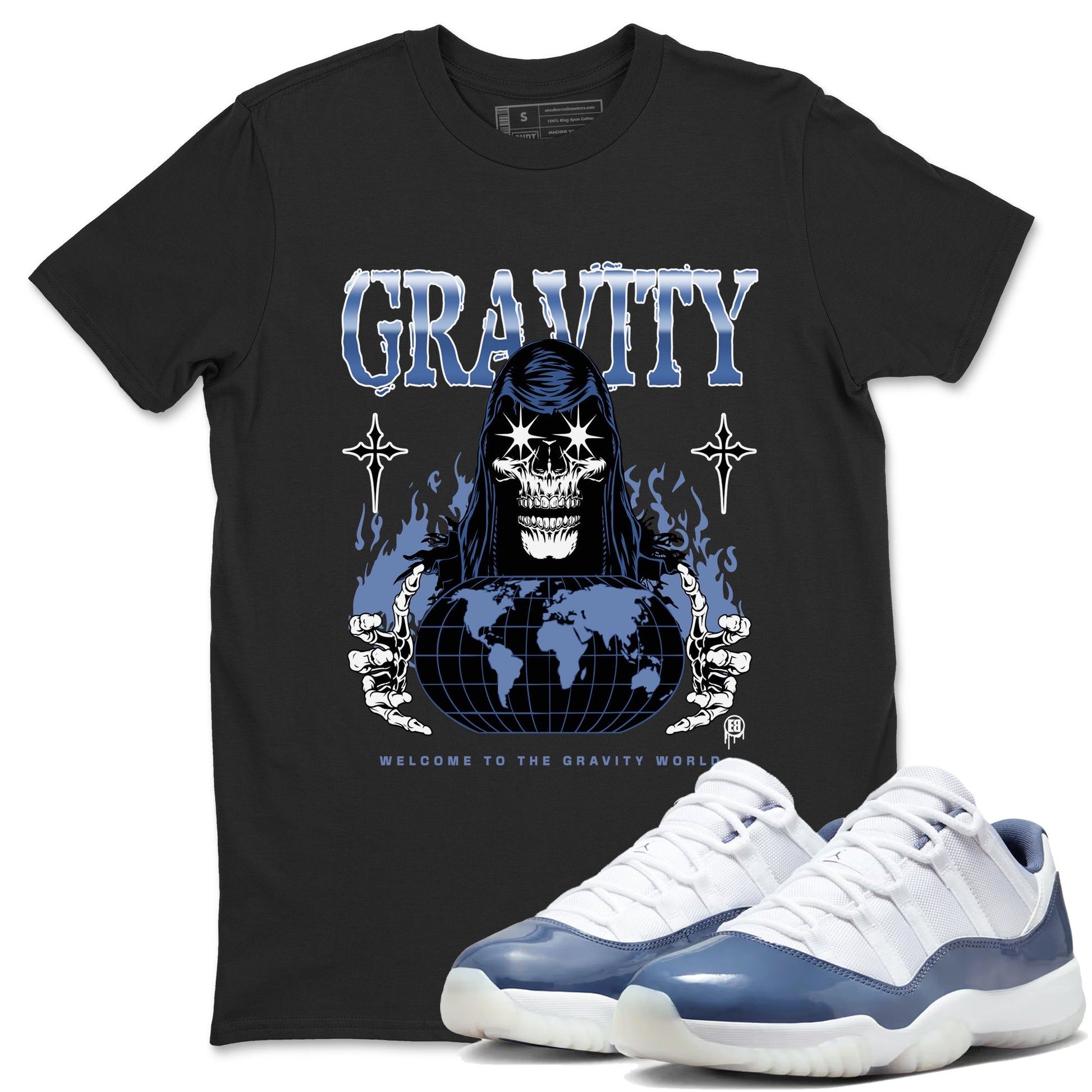 AJ11 Diffused Blue shirts to match jordans Gravity sneaker match tees Air Jordan 11 Diffused Blue SNRT Sneaker Tees streetwear brand Black 1 unisex cotton tee