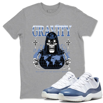 AJ11 Diffused Blue shirts to match jordans Gravity sneaker match tees Air Jordan 11 Diffused Blue SNRT Sneaker Tees streetwear brand Heather Grey 1 unisex cotton tee