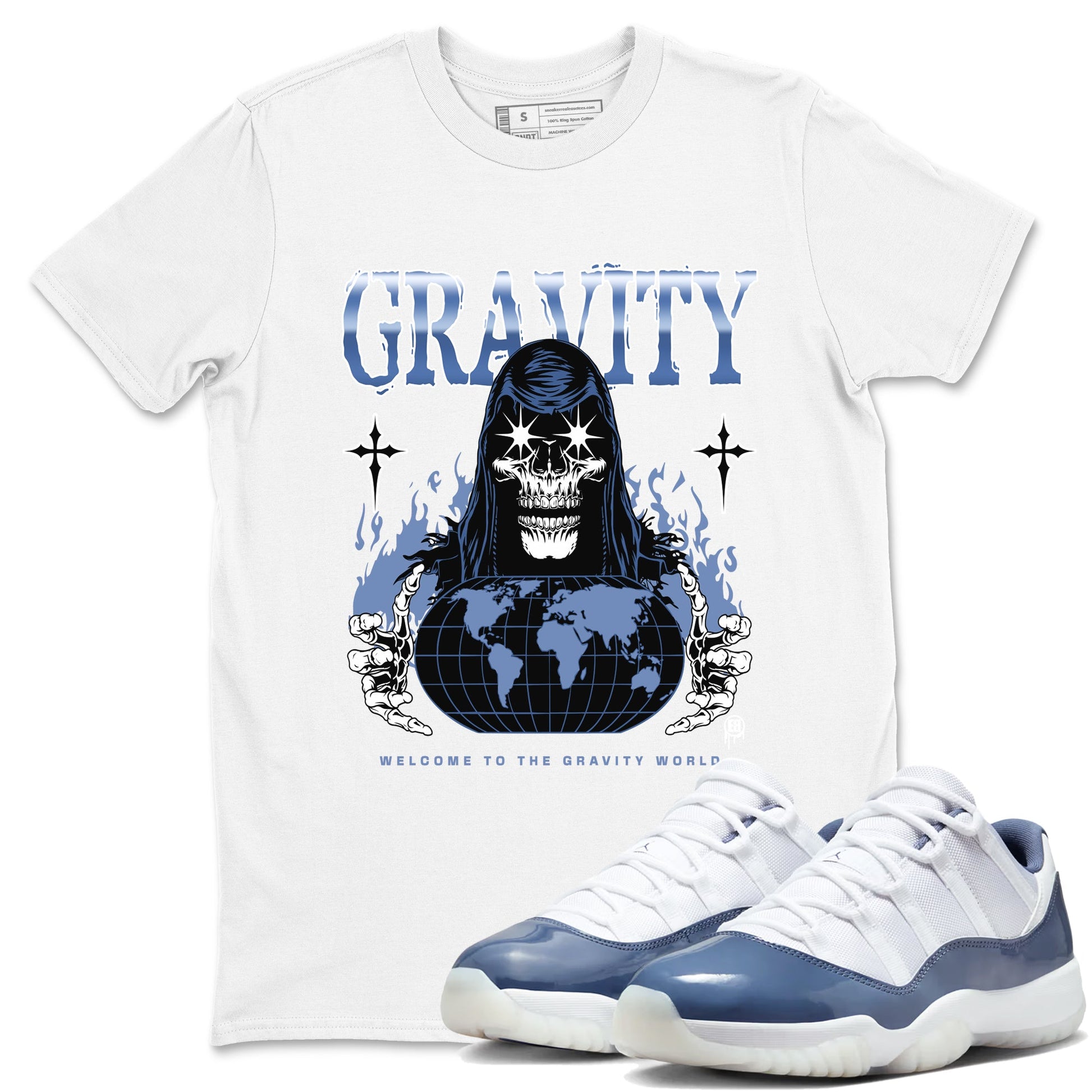 AJ11 Diffused Blue shirts to match jordans Gravity sneaker match tees Air Jordan 11 Diffused Blue SNRT Sneaker Tees streetwear brand White 1 unisex cotton tee