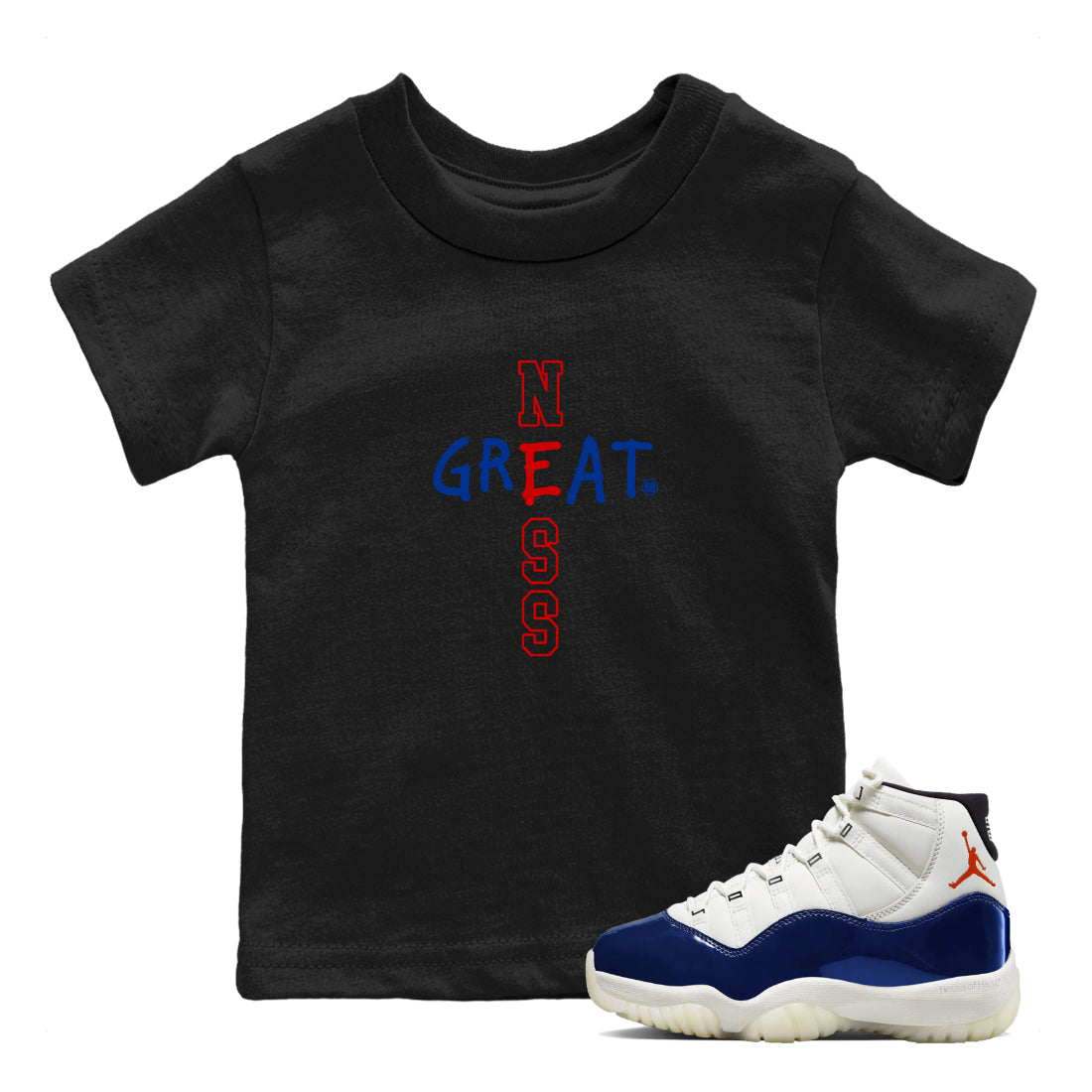 Sneaker Threads – Sneaker Tees To Match Air Jordan 11 Rare Air – Greatness Youth Graphic Tee Black 1. Perfect for Jordan releases 2025 colorways.