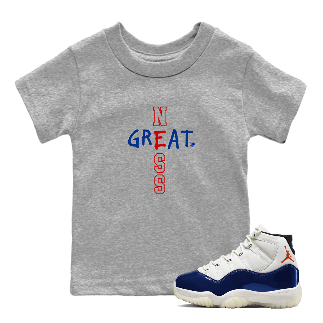 Sneaker Threads – Sneaker Tees To Match Air Jordan 11 Rare Air – Greatness Youth Graphic Tee Heather Grey 1. Perfect for Jordan releases 2025 colorways.