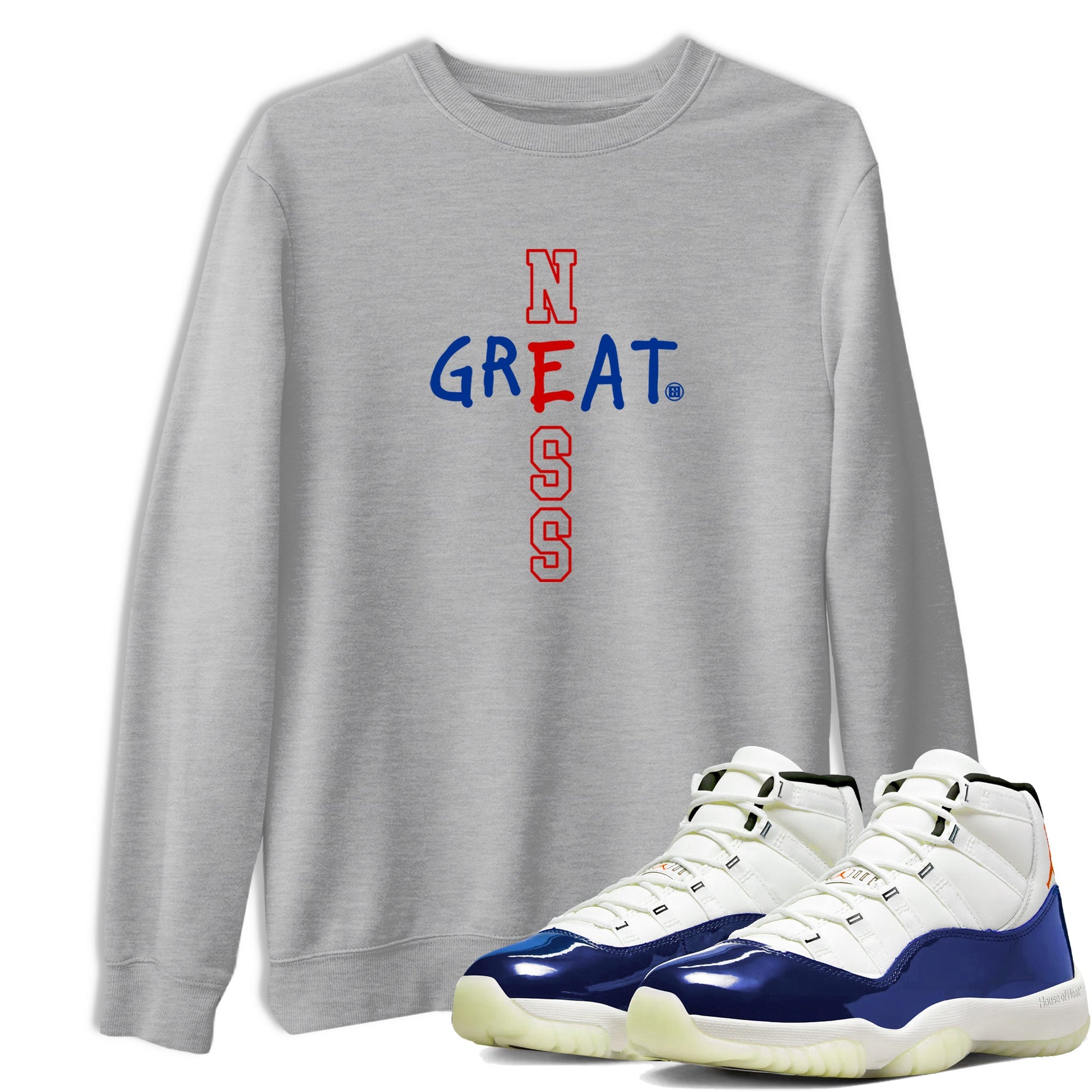 Sneaker Threads – Sneaker Tees To Match Air Jordan 11 Rare Air – Greatness Graphic Tee Heather Grey 1. Perfect for Jordan releases 2025 colorways.