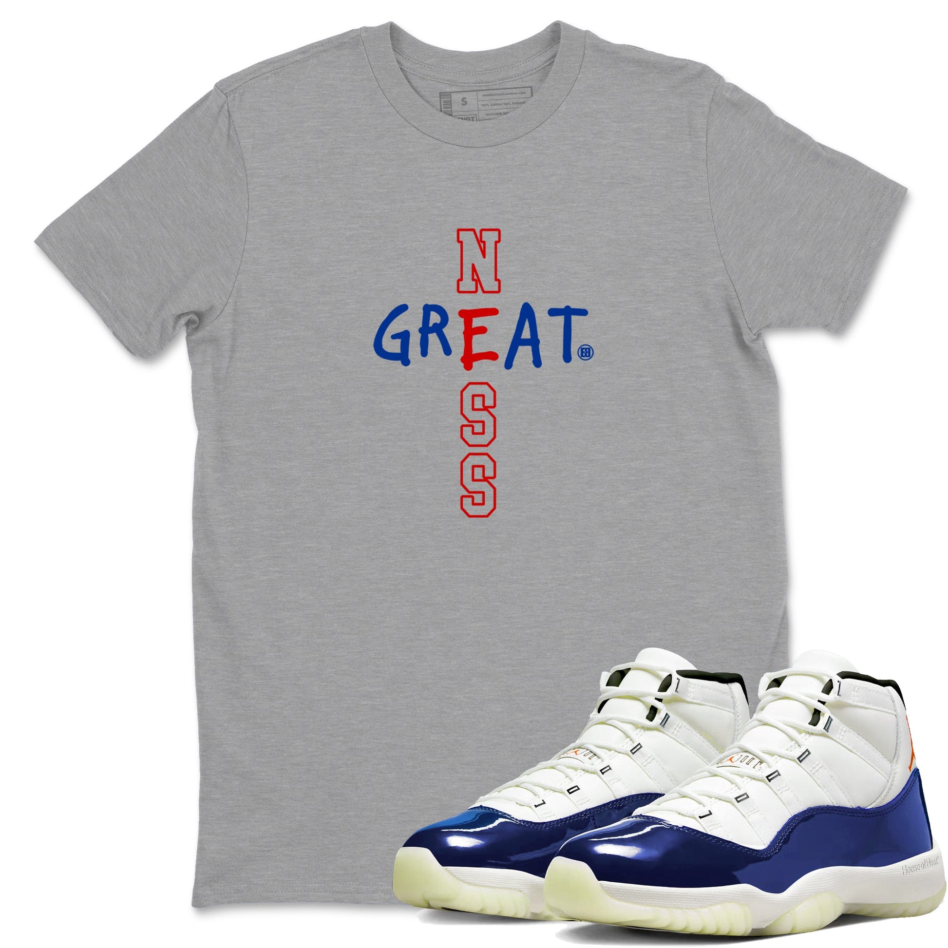 Sneaker Threads – Sneaker Tees To Match Air Jordan 11 Rare Air – Greatness Graphic Tee Heather Grey 1. Perfect for Jordan releases 2025 colorways.