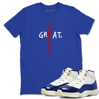 Sneaker Threads – Sneaker Tees To Match Air Jordan 11 Rare Air – Greatness Graphic Tee Royal Blue 1. Perfect for Jordan releases 2025 colorways.