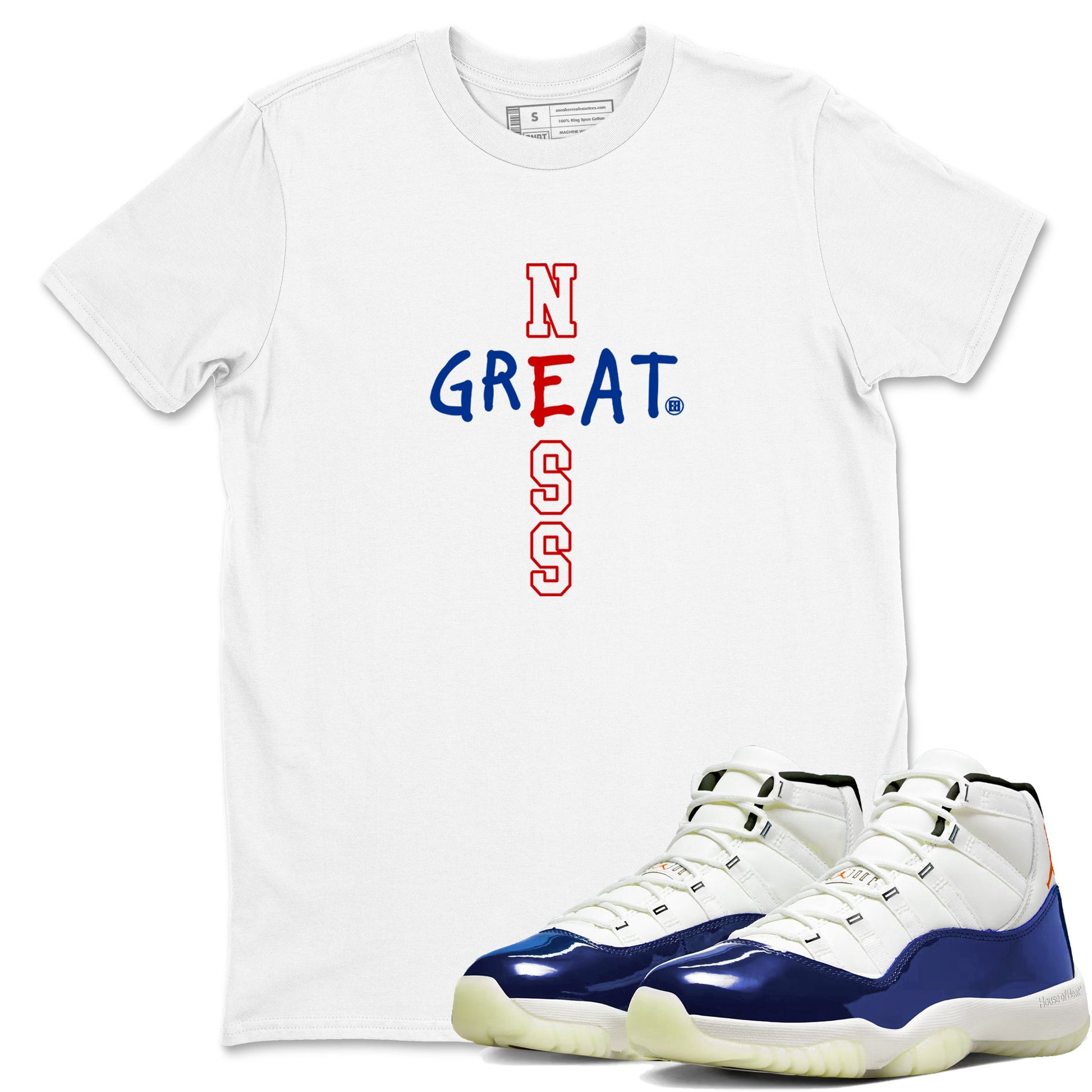 Sneaker Threads – Sneaker Tees To Match Air Jordan 11 Rare Air – Greatness Graphic Tee White 1. Perfect for Jordan releases 2025 colorways.