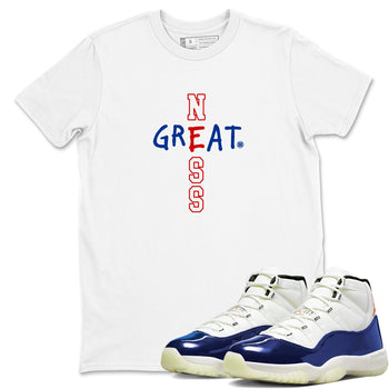Sneaker Threads – Sneaker Tees To Match Air Jordan 11 Rare Air – Greatness Graphic Tee White 1. Perfect for Jordan releases 2025 colorways.