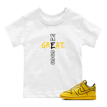 Sneaker match tees – Sneaker Tees To Match Dunk Tour Yellow Shoes – Greatness Kids T-Shirt White 1