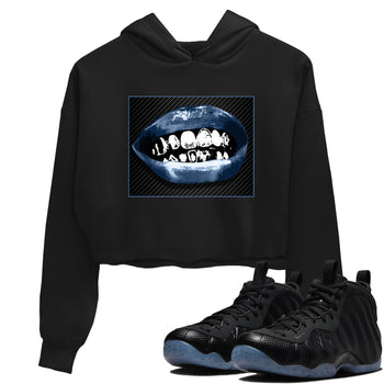 Sneaker Threads – Sneaker Tees To Match Air Foamposite One Carbon Fiber – Grillz Lips Crop Tee Black 1. Perfect for Jordan releases 2025 colorways.