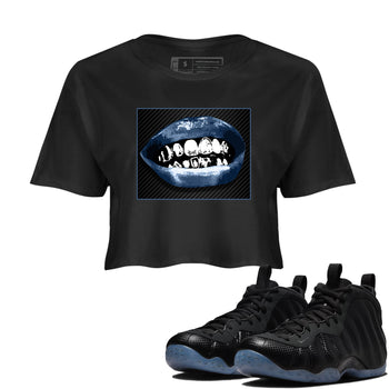 Sneaker Threads – Sneaker Tees To Match Air Foamposite One Carbon Fiber – Grillz Lips Crop Tee Black 1. Perfect for Jordan releases 2025 colorways.