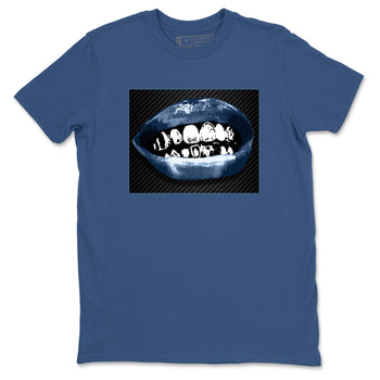 Sneaker Threads – Sneaker Tees To Match Air Foamposite One Carbon Fiber – Grillz Lips Graphic Tee Denim Blue 2. Perfect for Jordan releases 2025 colorways.