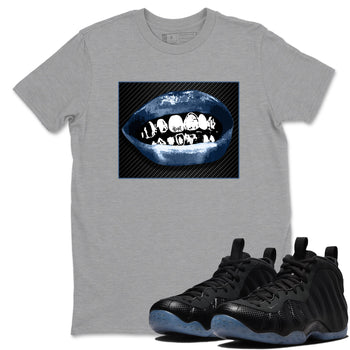 Sneaker Threads – Sneaker Tees To Match Air Foamposite One Carbon Fiber – Grillz Lips Graphic Tee Heather Grey 1. Perfect for Jordan releases 2025 colorways.
