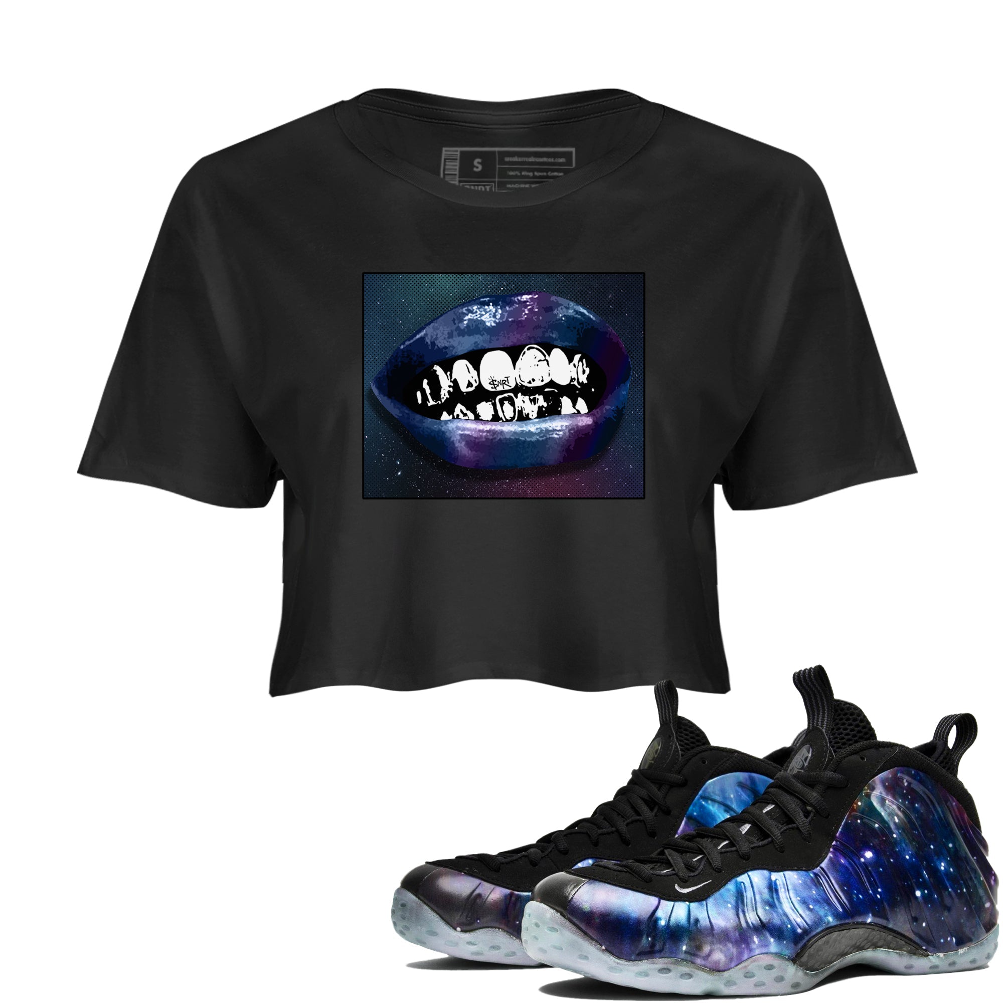 Air Foamposite One Galaxy Shirts To Match Jordans Grillz Lips Sneaker Shirts Air Foamposite 1 Galaxy SNRT Sneaker Release Tees Unisex Cotton Crew Neck Black 1 Crop Shirts