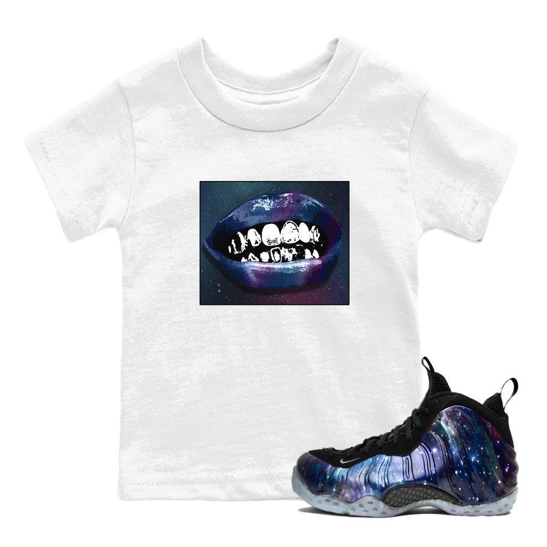 Air Foamposite One Galaxy Shirts To Match Jordans Grillz Lips Sneaker Shirts Air Foamposite 1 Galaxy SNRT Sneaker Release Tees Baby Youth Toddler White 1 crew neck shirts