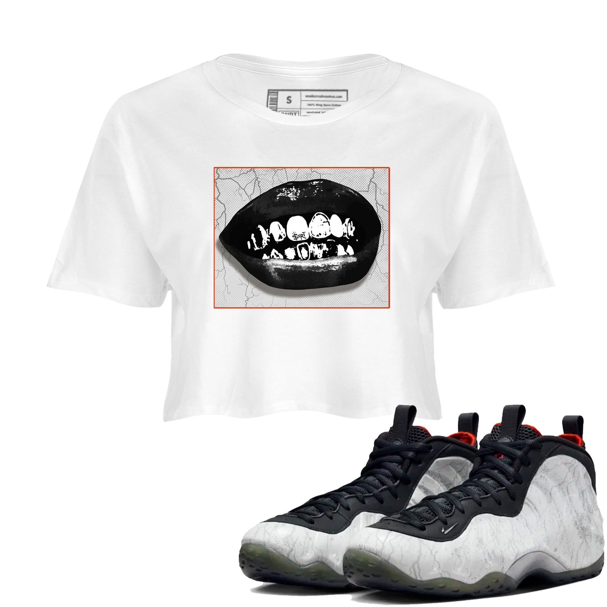Foams One Jin shirts to match jordans Grillz Lips sneaker match tees Air Foamposite One Jin match shoes to clothes SNRT Sneaker Tees unisex cotton White 1 crop tee