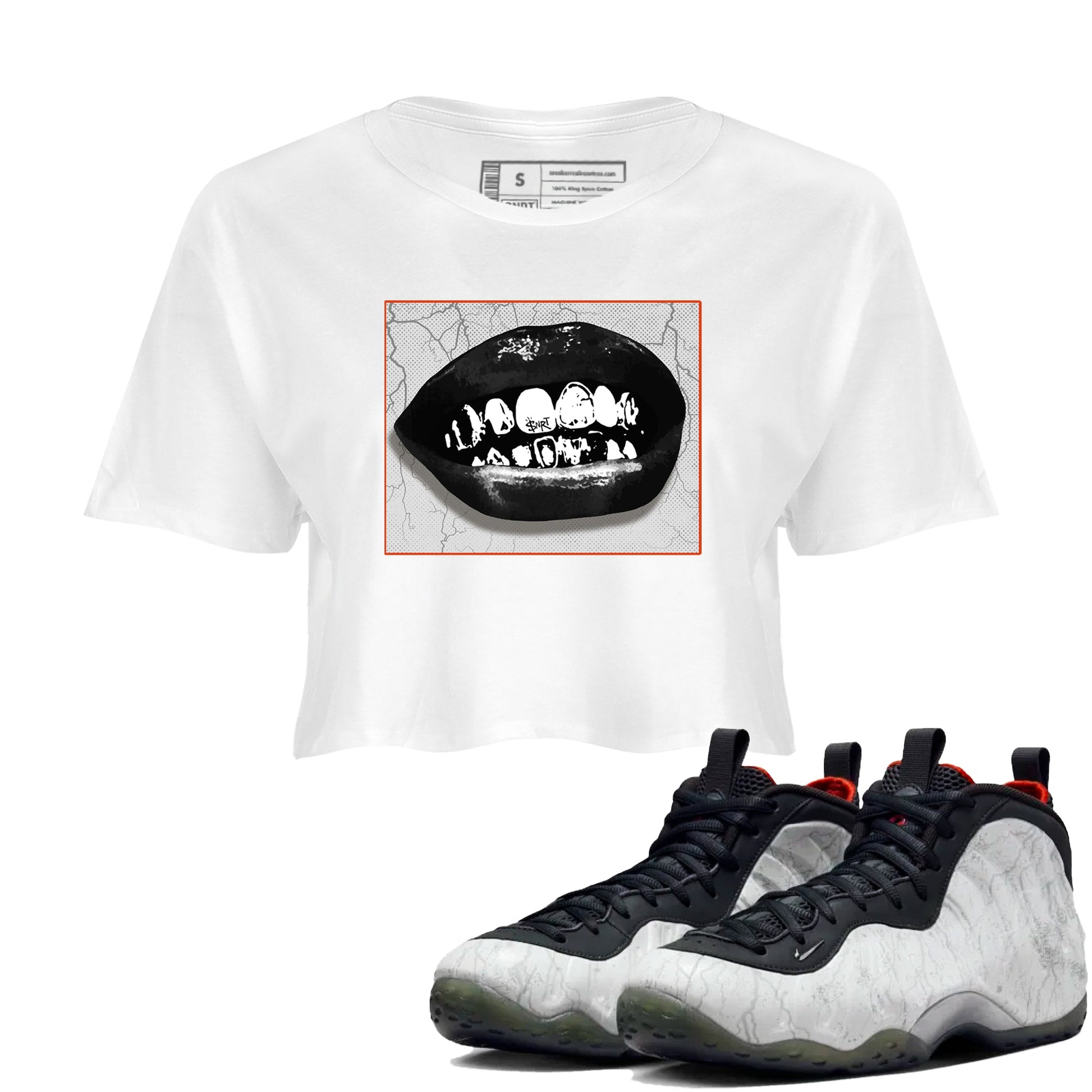 Foams One Jin shirts to match jordans Grillz Lips sneaker match tees Air Foamposite One Jin match shoes to clothes SNRT Sneaker Tees unisex cotton White 1 crop tee