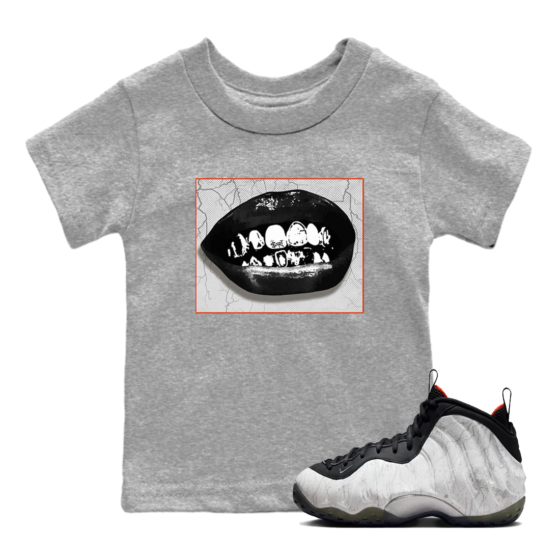 Foams One Jin shirts to match jordans Grillz Lips sneaker match tees Air Foamposite One Jin match shoes to clothes SNRT Sneaker Tees Youth Baby Heather Grey 1 tee