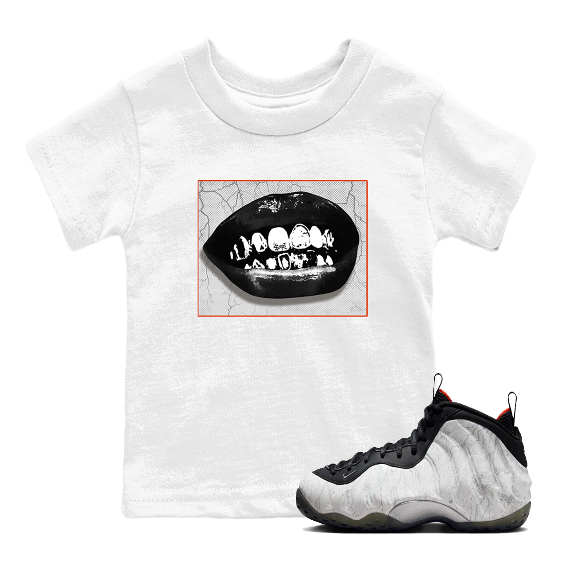 Foams One Jin shirts to match jordans Grillz Lips sneaker match tees Air Foamposite One Jin match shoes to clothes SNRT Sneaker Tees Youth Baby White 1 tee
