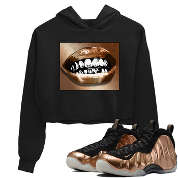 Foams One Metallic Copper shirts to match jordans Grillz Lips sneaker match tees Air Foamposite One Metallic Copper match shoes to clothes SNRT Sneaker Tees unisex cotton Black 1 crop tee