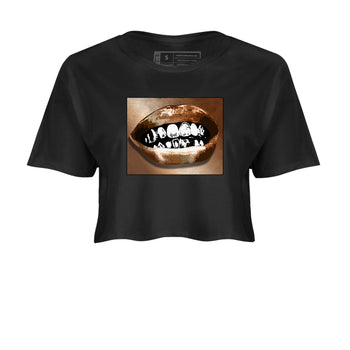 Foams One Metallic Copper shirts to match jordans Grillz Lips sneaker match tees Air Foamposite One Metallic Copper match shoes to clothes SNRT Sneaker Tees unisex cotton Black 2 crop tee