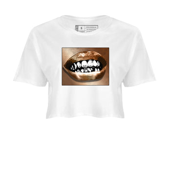 Foams One Metallic Copper shirts to match jordans Grillz Lips sneaker match tees Air Foamposite One Metallic Copper match shoes to clothes SNRT Sneaker Tees unisex cotton White 2 crop tee