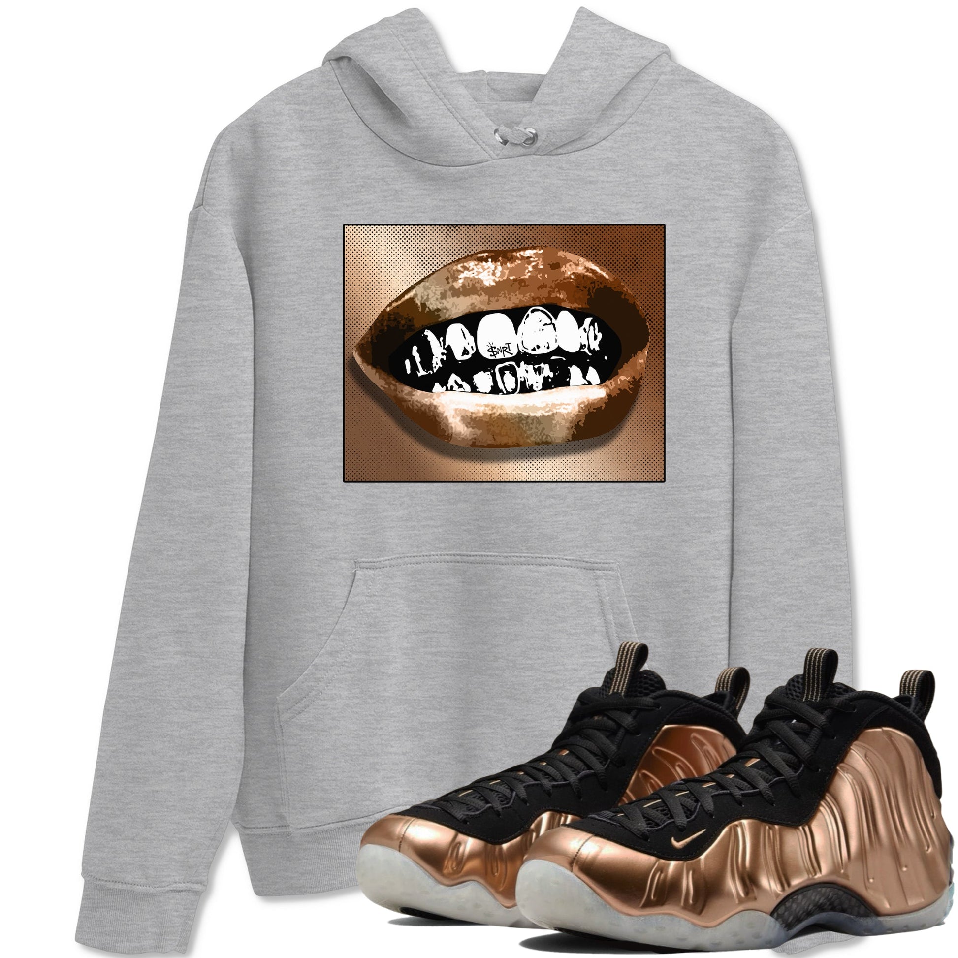 Foams One Metallic Copper shirts to match jordans Grillz Lips sneaker match tees Air Foamposite One Metallic Copper match shoes to clothes SNRT Sneaker Tees unisex cotton Heather Grey 1 shirts