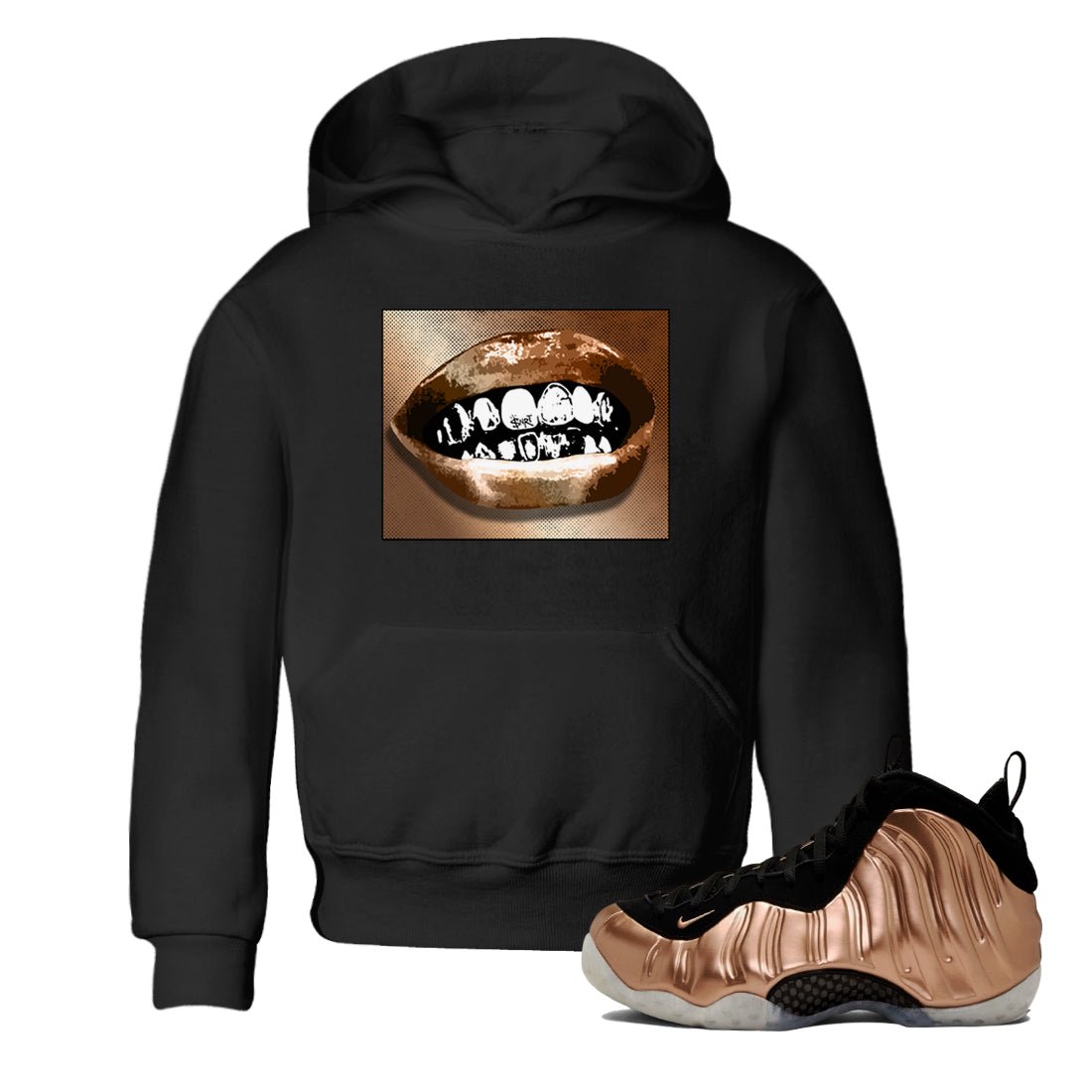 Foams One Metallic Copper shirts to match jordans Grillz Lips sneaker match tees Air Foamposite One Metallic Copper match shoes to clothes SNRT Sneaker Tees Youth Baby Black 1 tee