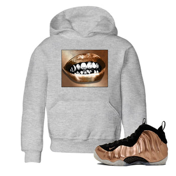 Foams One Metallic Copper shirts to match jordans Grillz Lips sneaker match tees Air Foamposite One Metallic Copper match shoes to clothes SNRT Sneaker Tees Youth Baby Heather Grey 1 tee