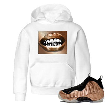Foams One Metallic Copper shirts to match jordans Grillz Lips sneaker match tees Air Foamposite One Metallic Copper match shoes to clothes SNRT Sneaker Tees Youth Baby White 1 tee