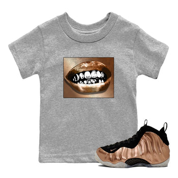 Foams One Metallic Copper shirts to match jordans Grillz Lips sneaker match tees Air Foamposite One Metallic Copper match shoes to clothes SNRT Sneaker Tees Youth Baby Heather Grey 1 tee