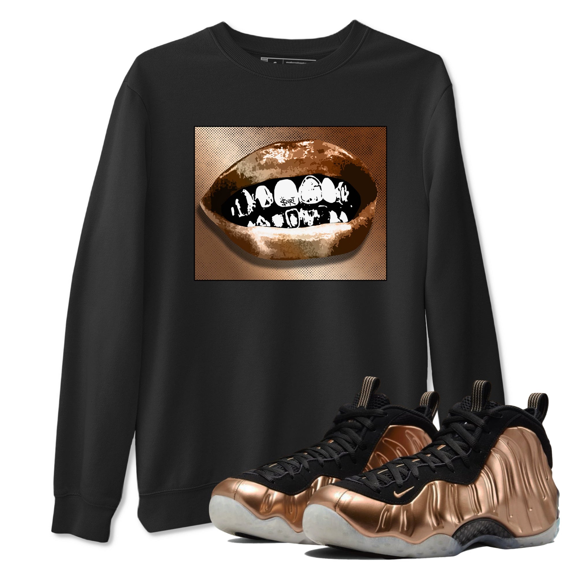 Foams One Metallic Copper shirts to match jordans Grillz Lips sneaker match tees Air Foamposite One Metallic Copper match shoes to clothes SNRT Sneaker Tees unisex cotton Black 1 shirts