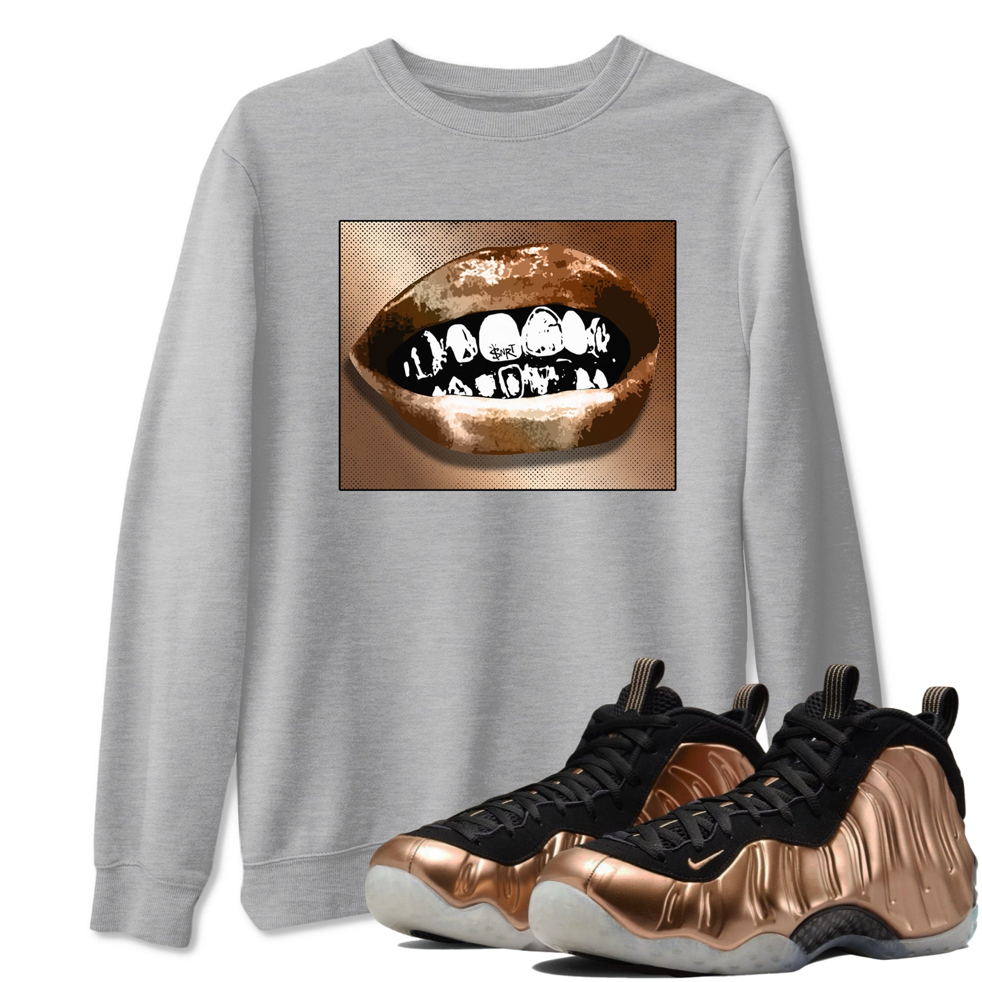 Foams One Metallic Copper shirts to match jordans Grillz Lips sneaker match tees Air Foamposite One Metallic Copper match shoes to clothes SNRT Sneaker Tees unisex cotton Heather Grey 1 shirts