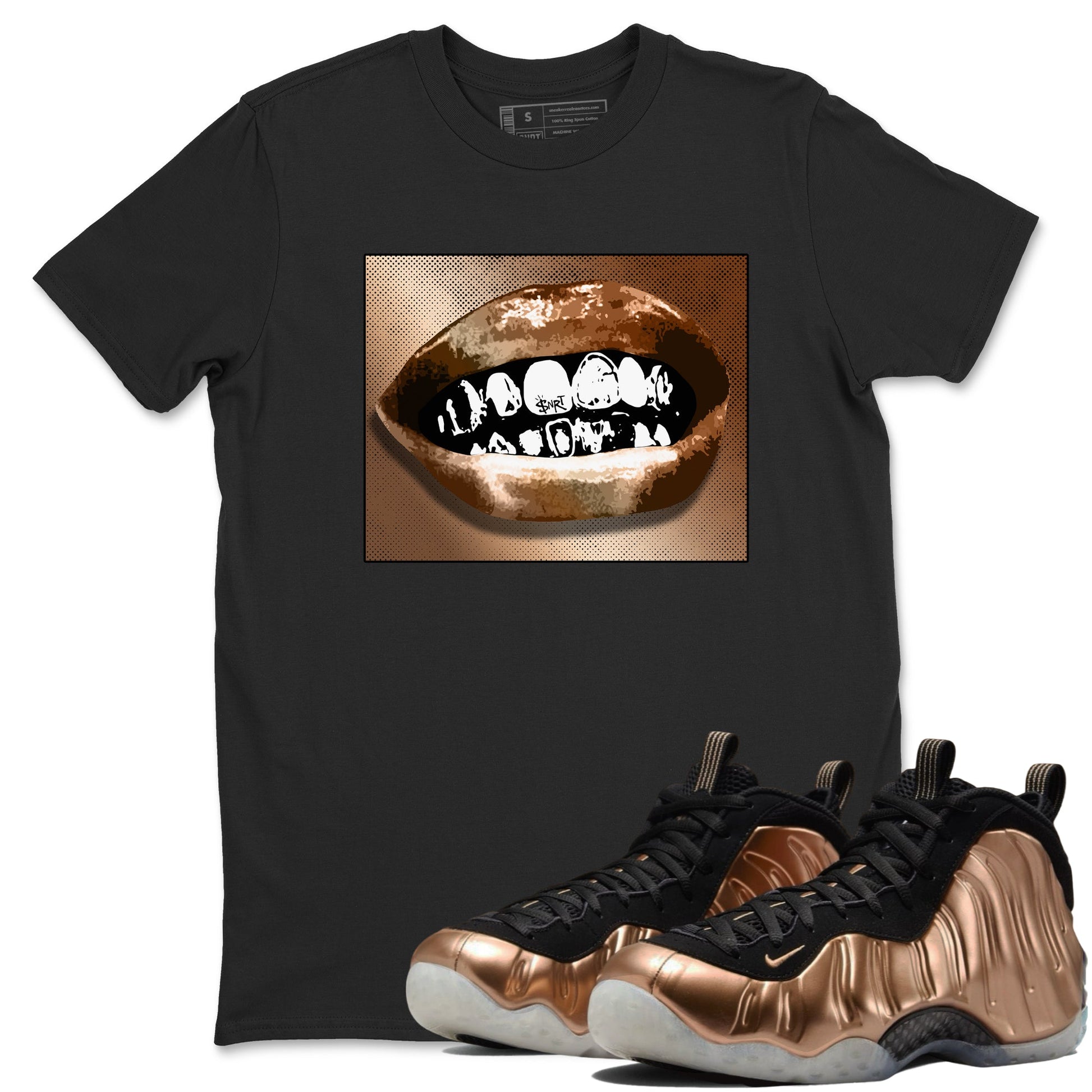 Foams One Metallic Copper shirts to match jordans Grillz Lips sneaker match tees Air Foamposite One Metallic Copper match shoes to clothes SNRT Sneaker Tees unisex cotton Black 1 shirts