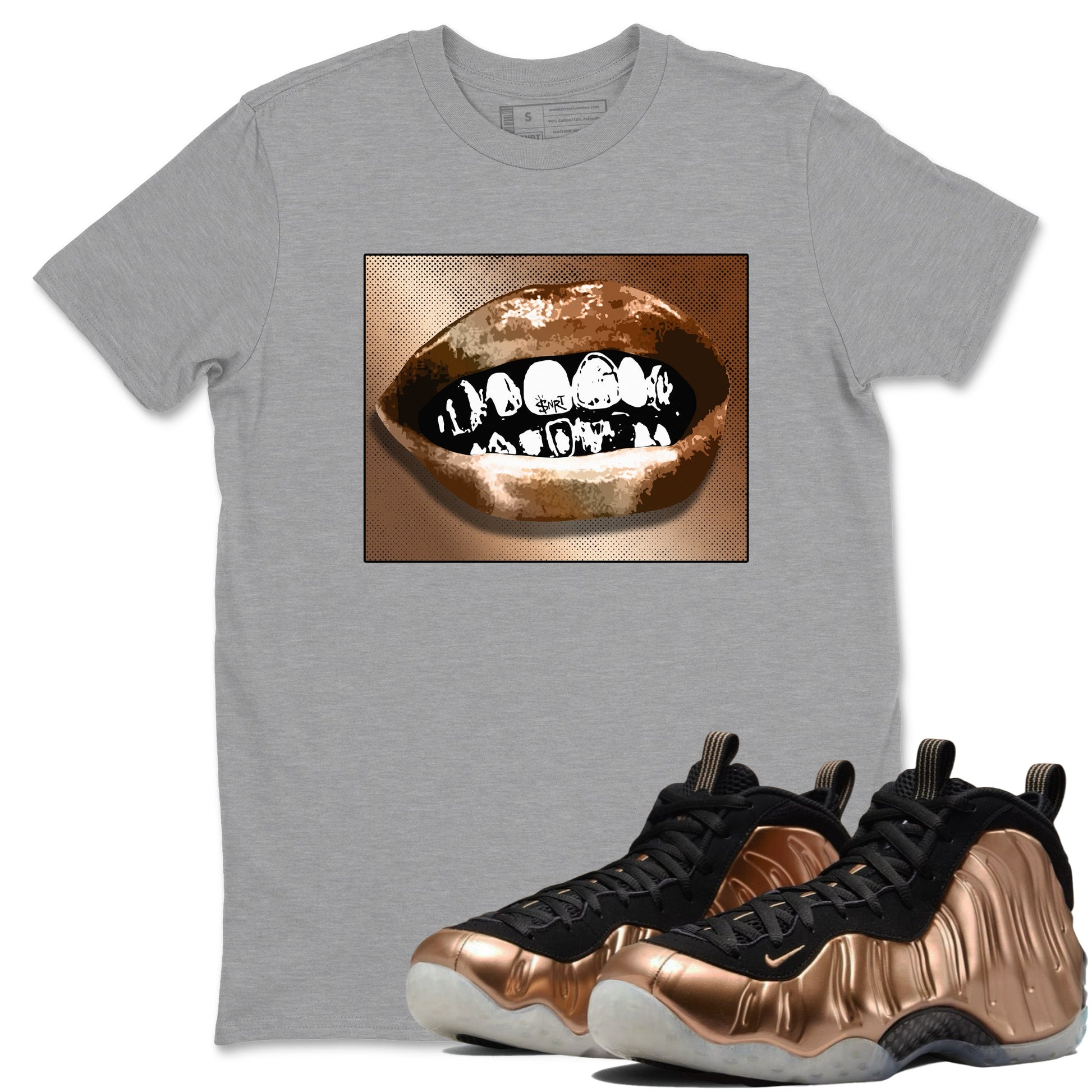Foams One Metallic Copper shirts to match jordans Grillz Lips sneaker match tees Air Foamposite One Metallic Copper match shoes to clothes SNRT Sneaker Tees unisex cotton Heather Grey 1 shirts
