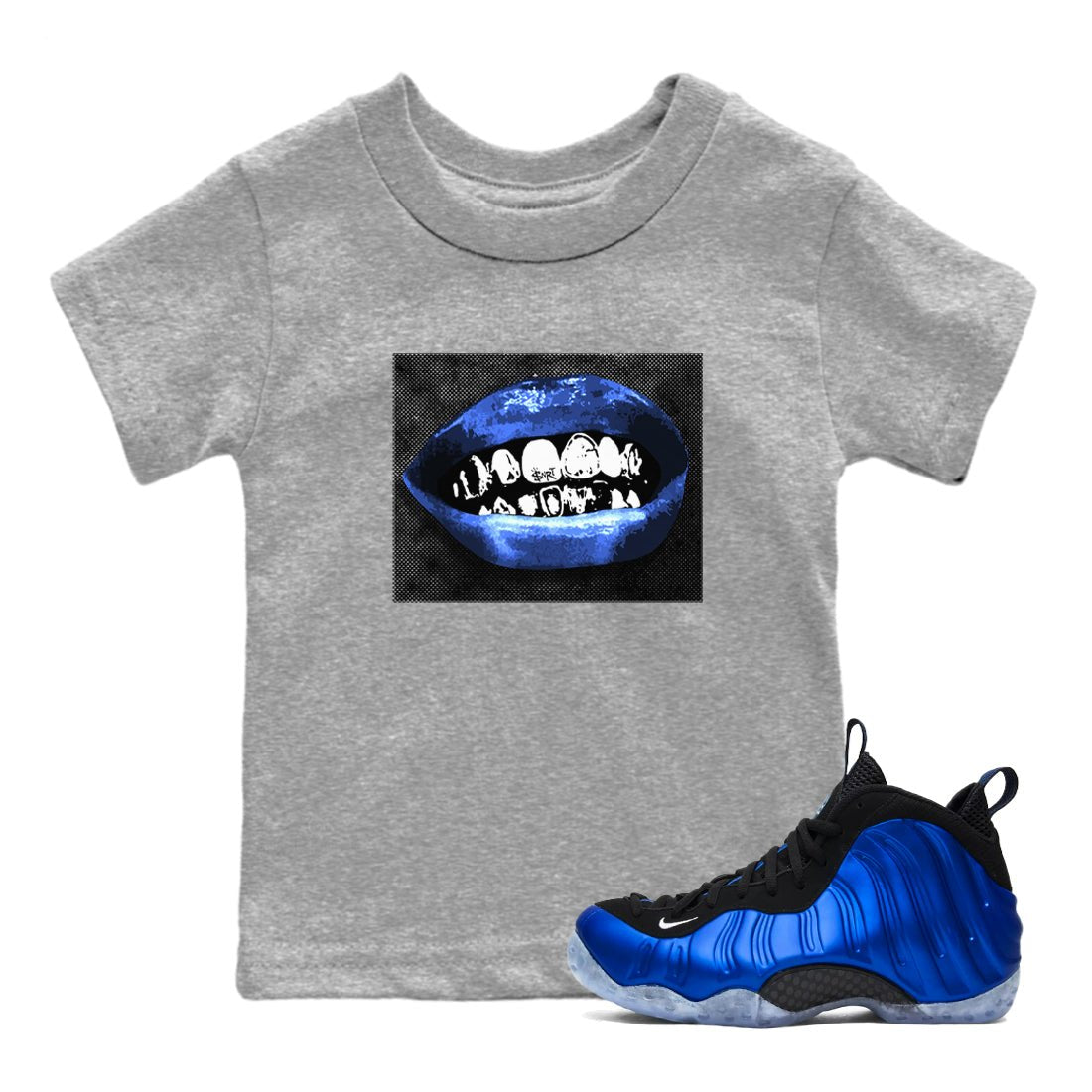 Air Foamposite One Royal shirts to match jordans Grillz Lips sneaker match tees Air Foamposite One Royal SNRT Sneaker Release Tees Youth Baby Heather Grey 1 crew neck shirts