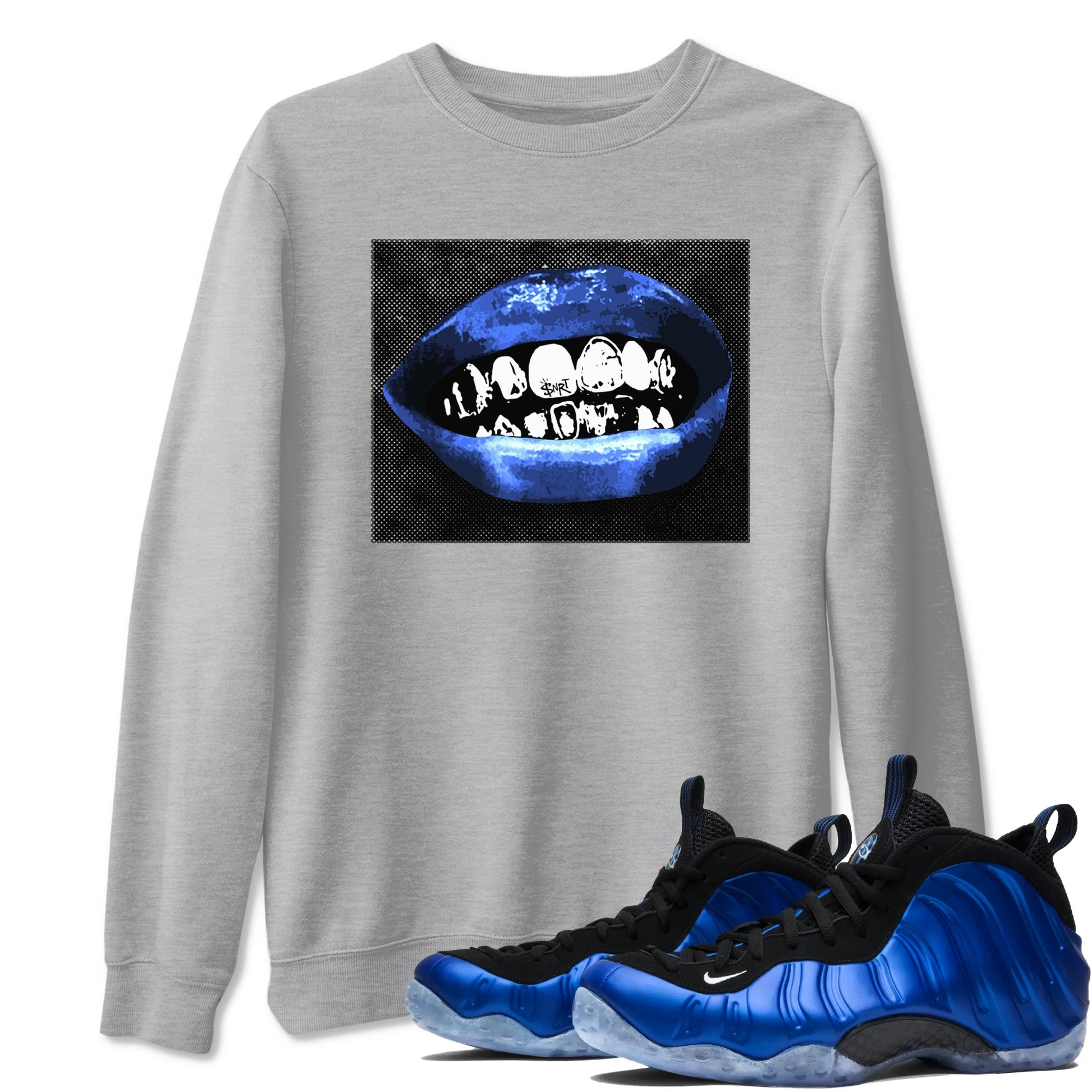 Air Foamposite One Royal shirts to match jordans Grillz Lips sneaker match tees Air Foamposite One Royal SNRT Sneaker Release Tees unisex cotton Heather Grey 1 crew neck shirts